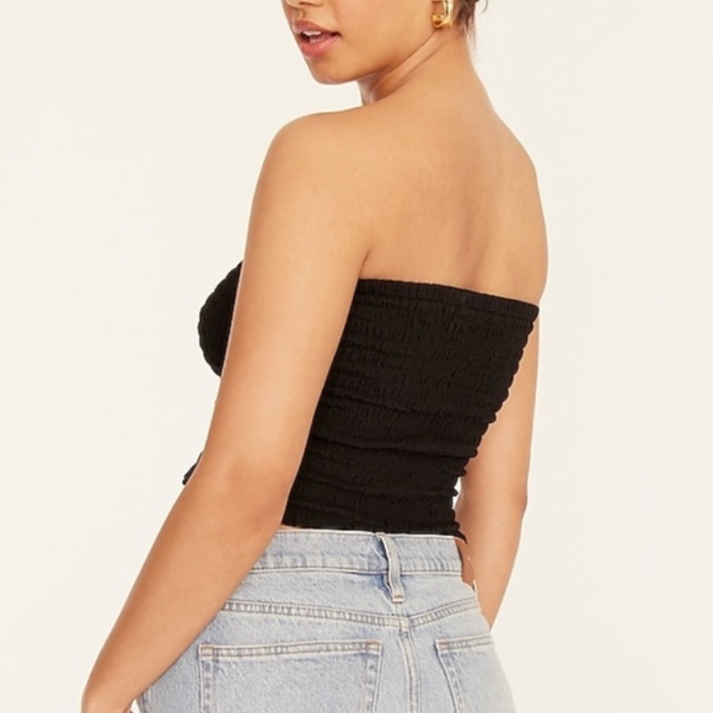 J.Crew - Strapless Black Smocked Top Broken-in Jersey - XS